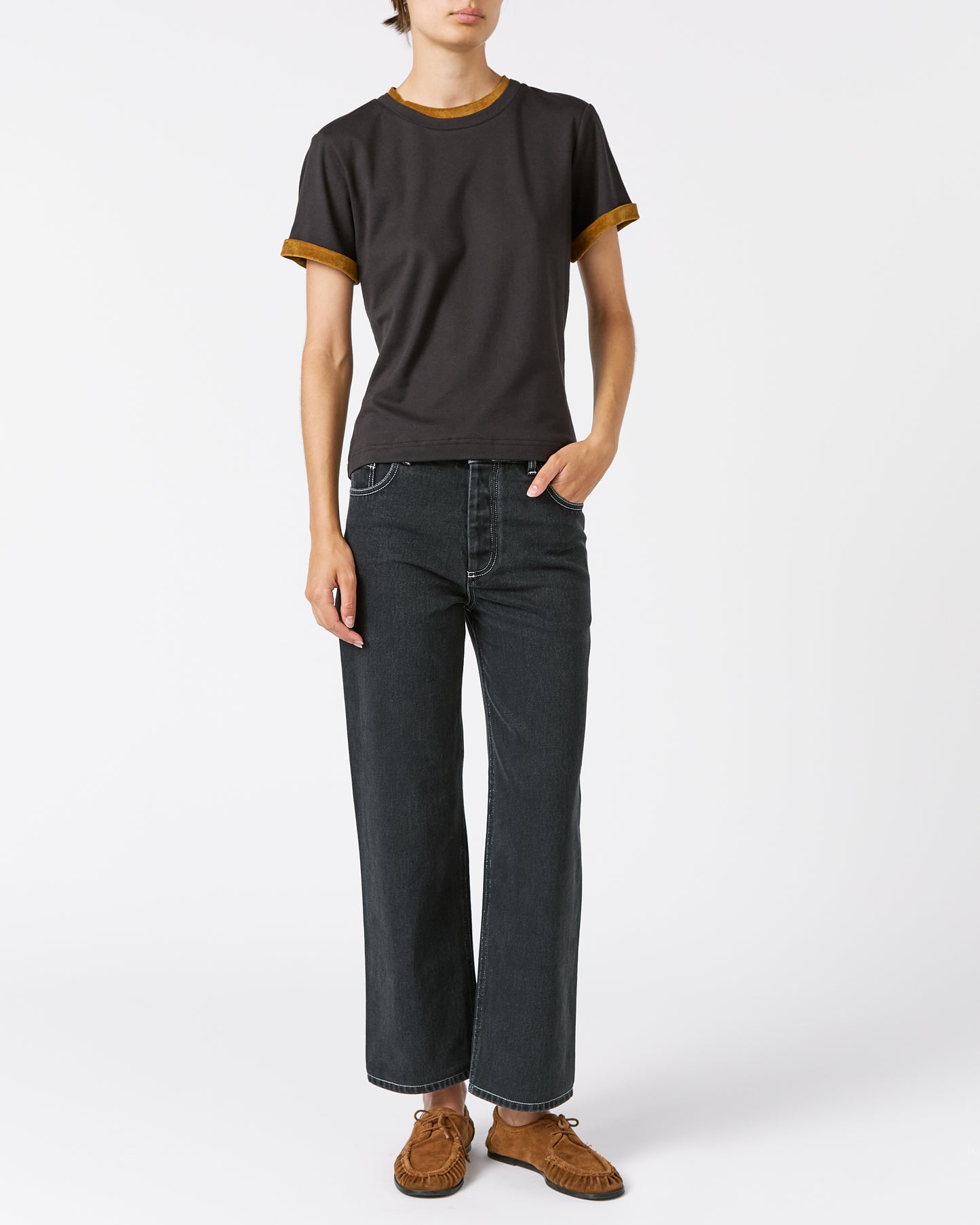 BLACK VELVET TRIM T-SHIRT