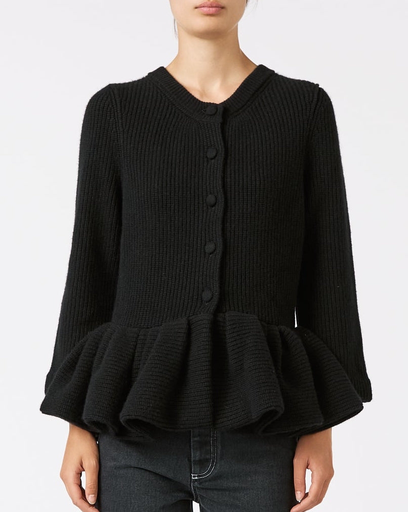 BLACK PEPLUM CASHMERE CARDIGAN