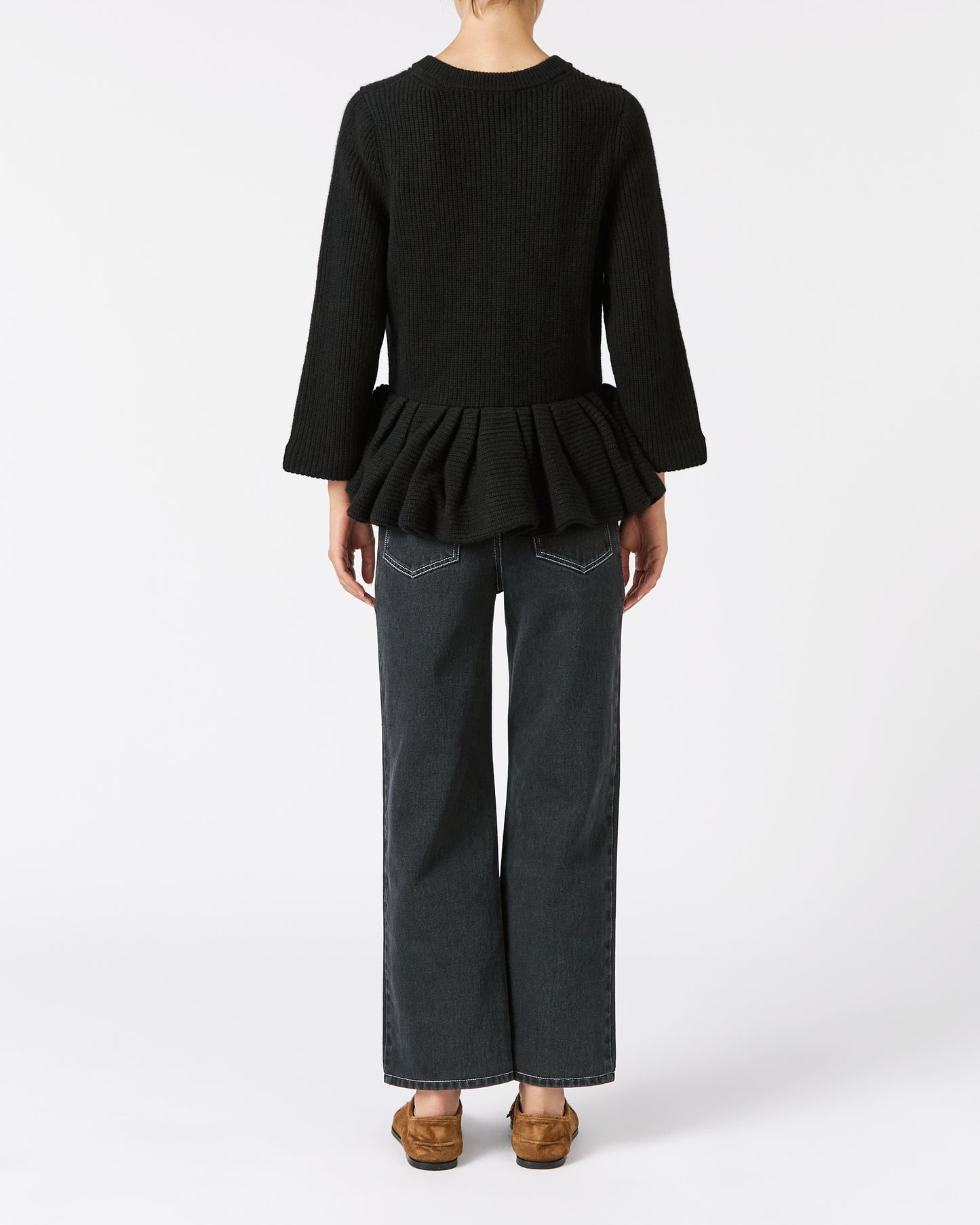 BLACK PEPLUM CASHMERE CARDIGAN