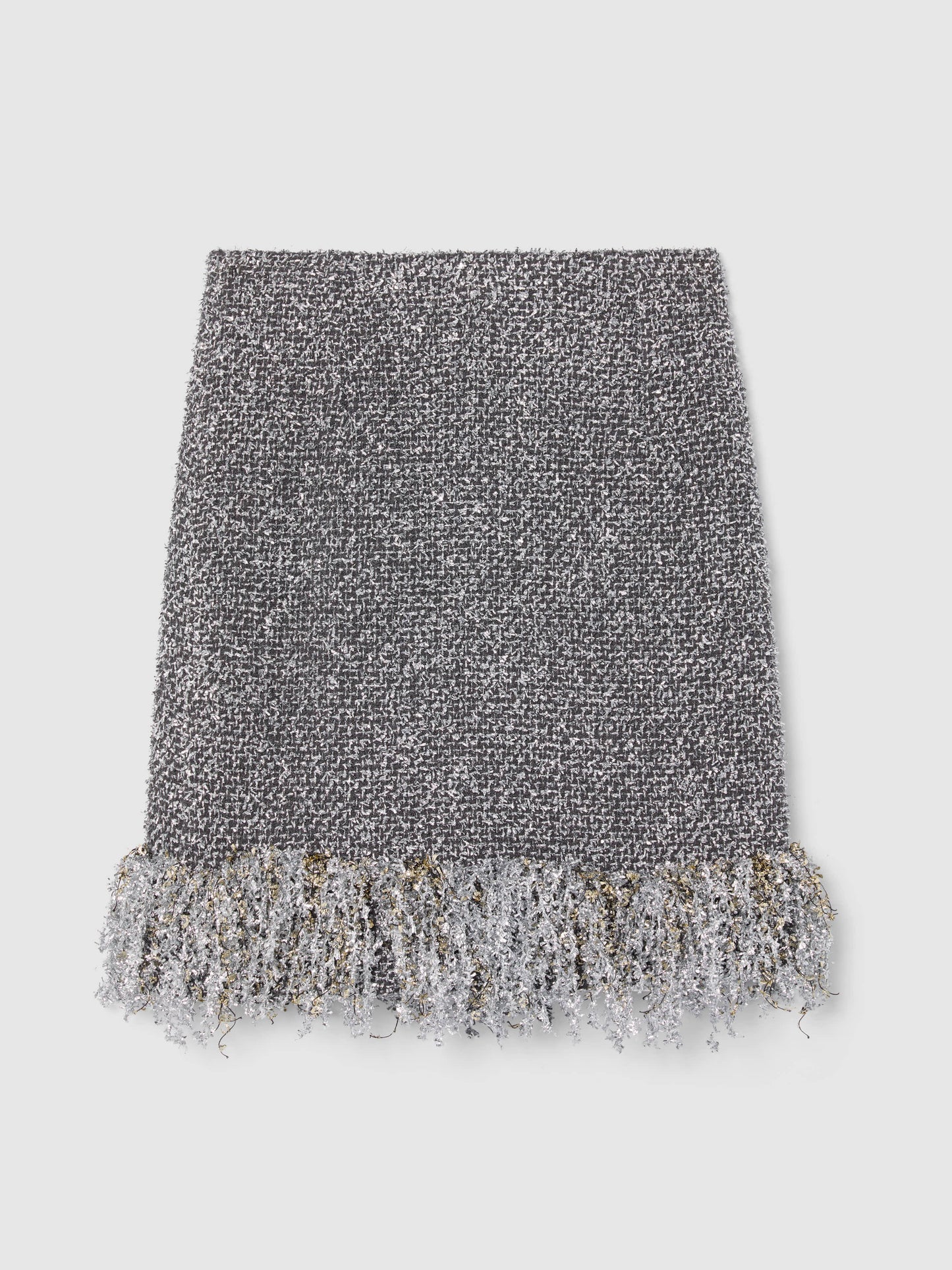 PRE-ORDER/ SILVER METALLIC FRINGE SKIRT