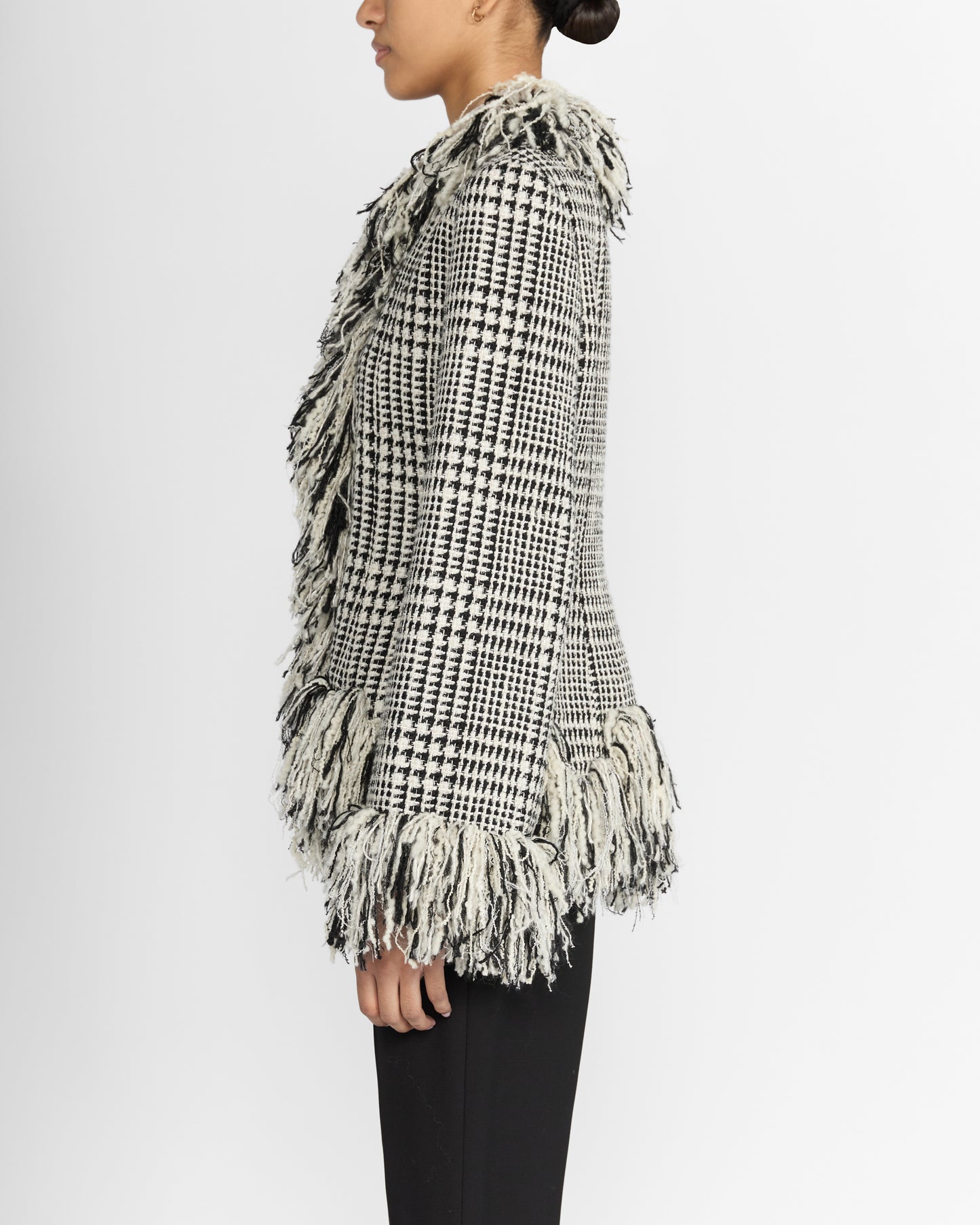 CHECK FRINGE TWEED JACKET