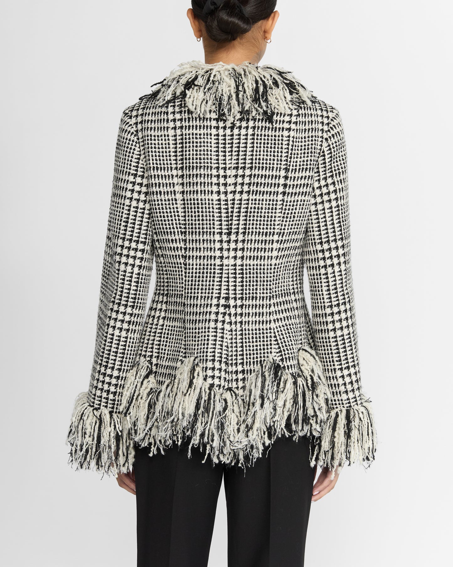 CHECK FRINGE TWEED JACKET