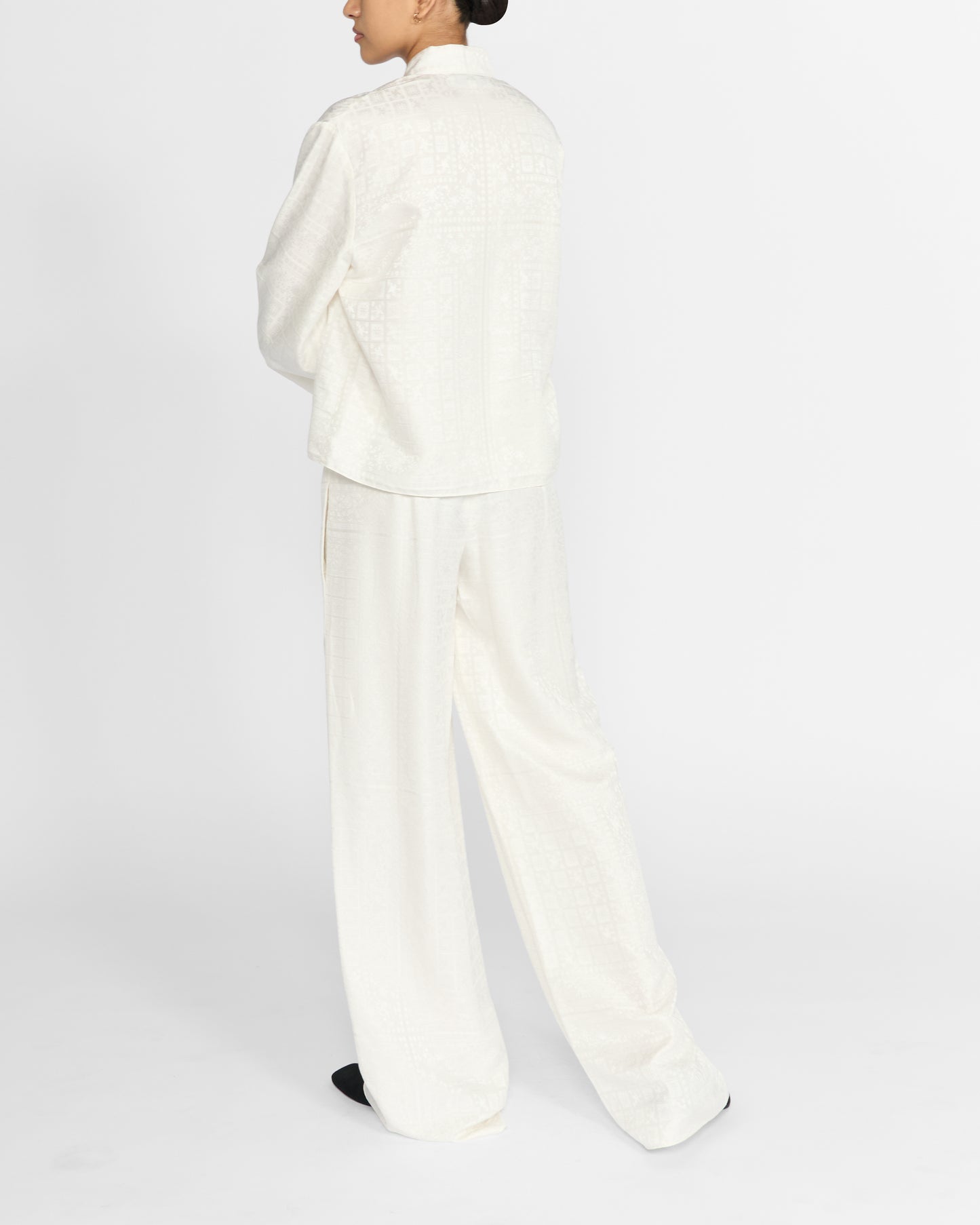 PALAZZO SILK TROUSERS IN IVORY JACQUARD