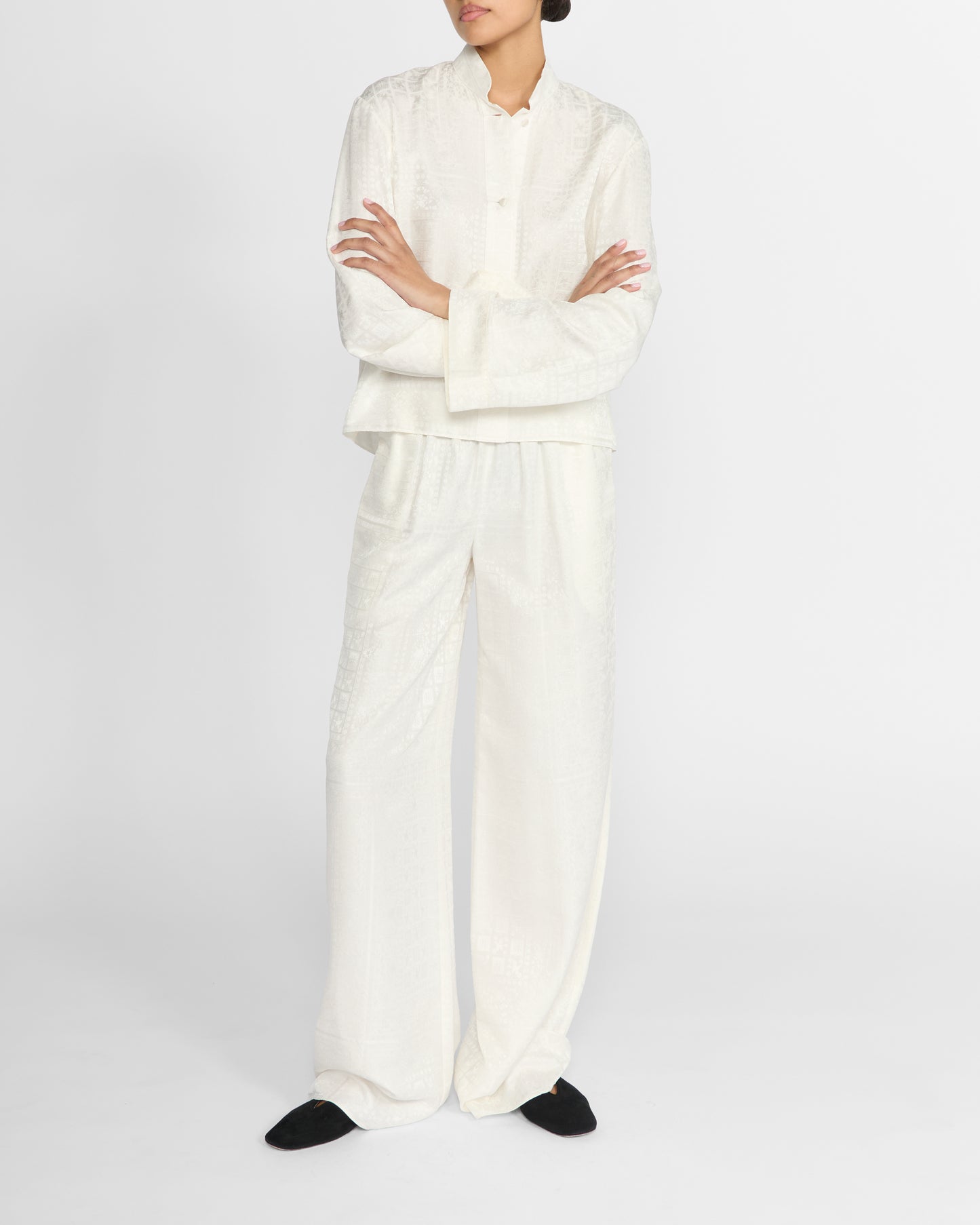 NISHA SILK SHIRT IN IVORY JACQUARD