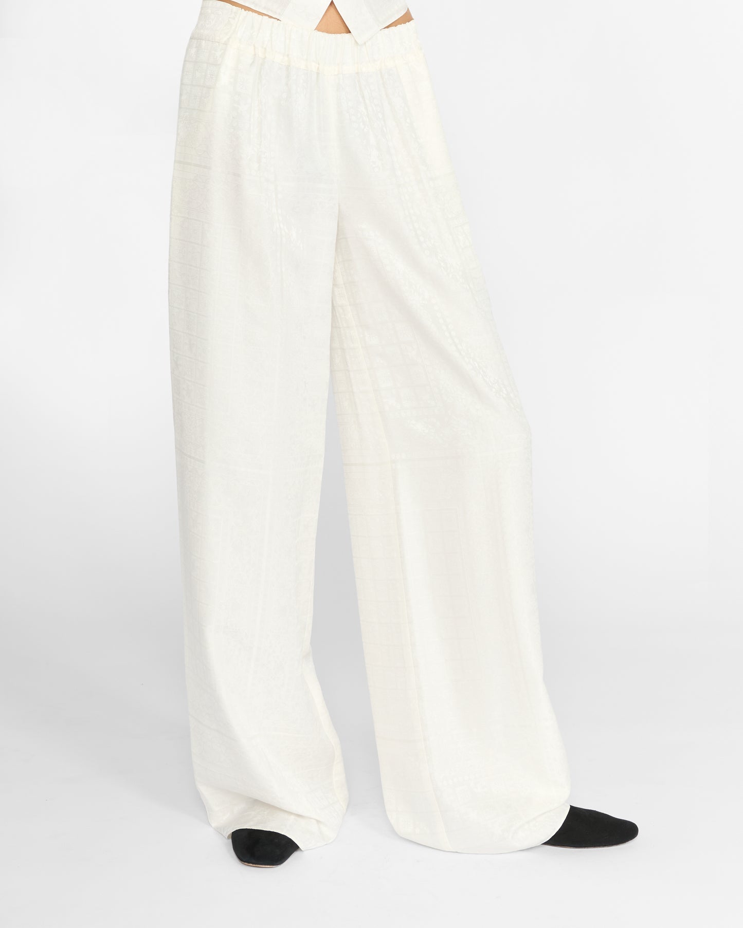 PALAZZO SILK TROUSERS IN IVORY JACQUARD