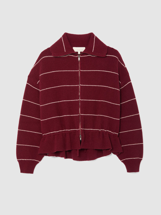 ETHEL CASHMERE CARDIGAN IN BORDEAUX STRIPE