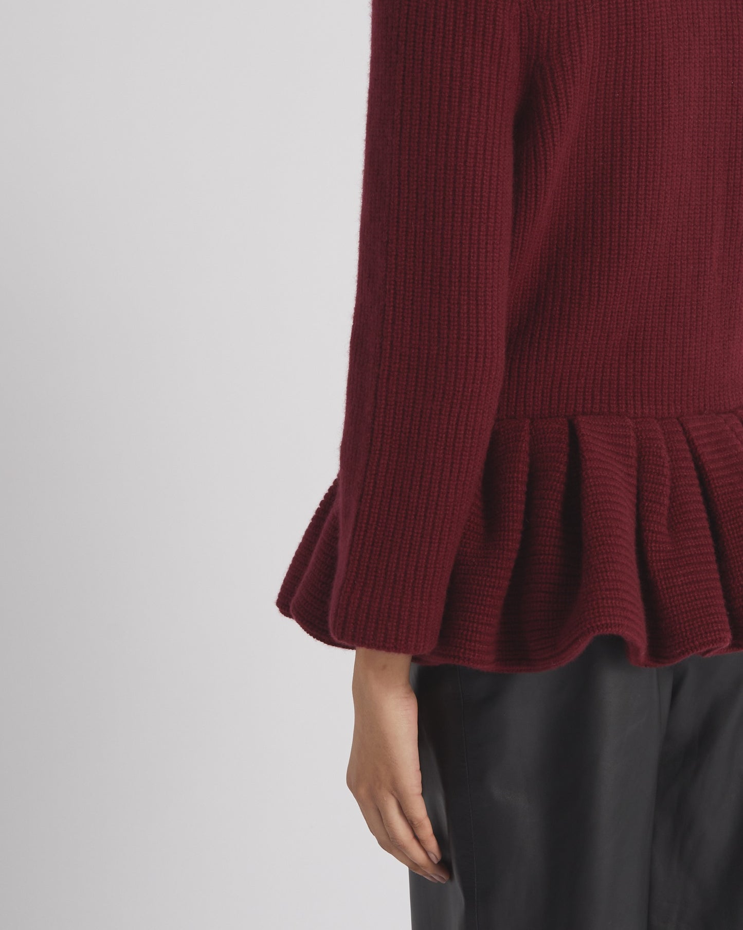 BURGUNDY PEPLUM KNITTED CARDIGAN