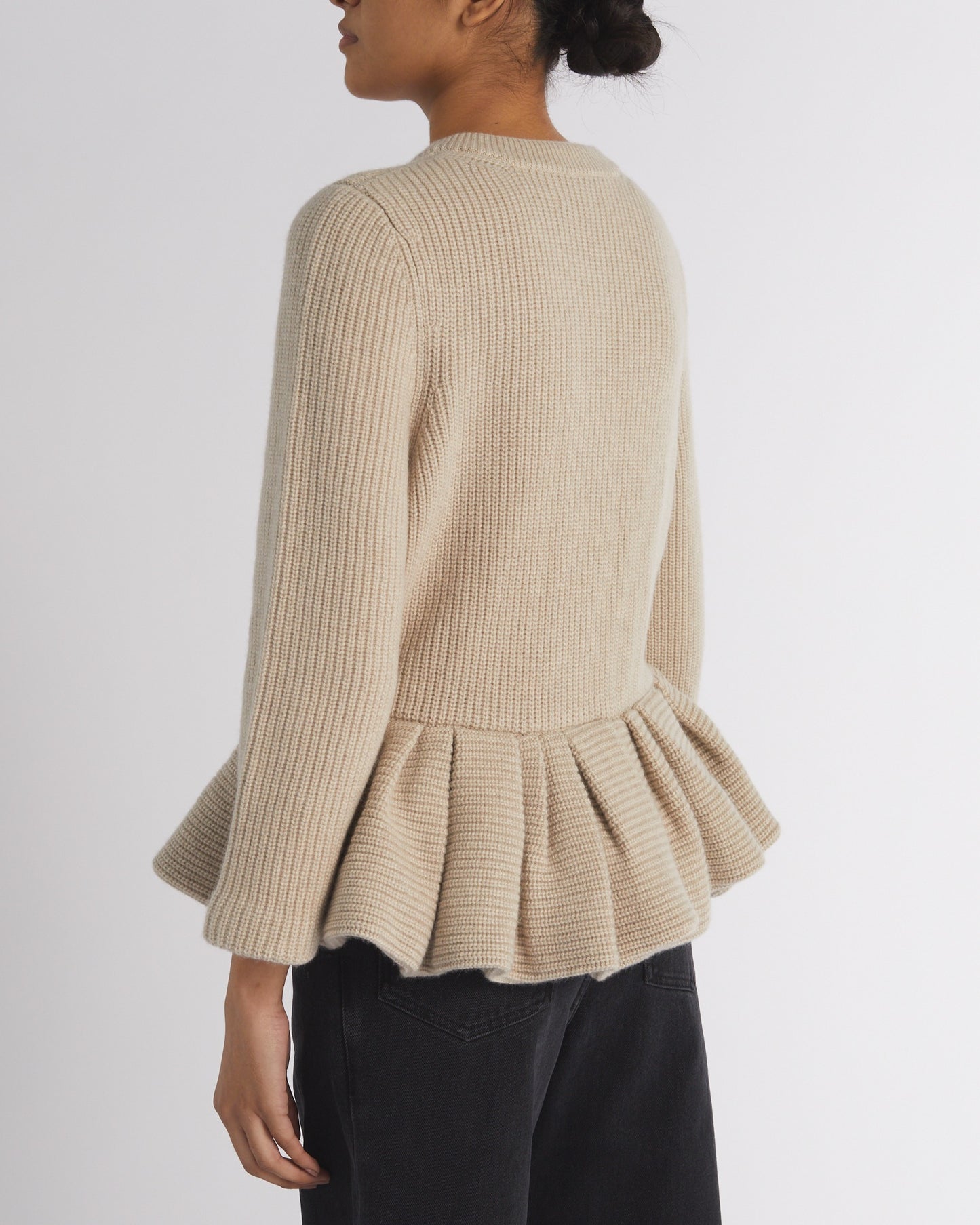 BEIGE PEPLUM KNITTED CARDIGAN