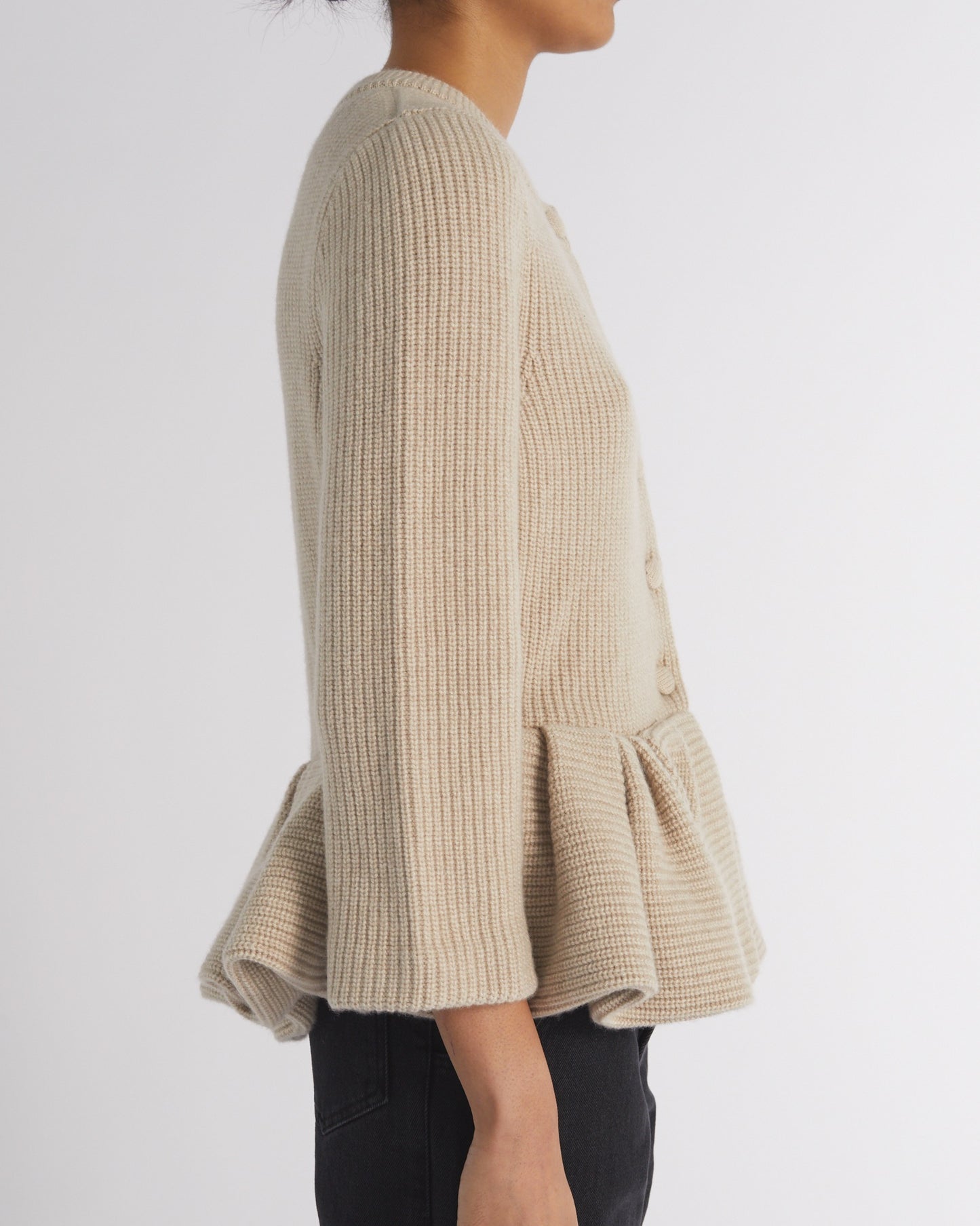 BEIGE PEPLUM KNITTED CARDIGAN