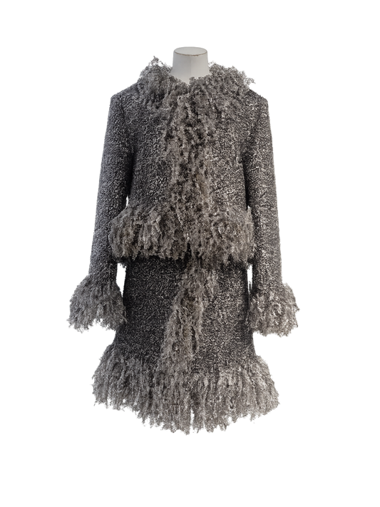 PRE-ORDER/ SILVER METALLIC FRINGE MINI SKIRT