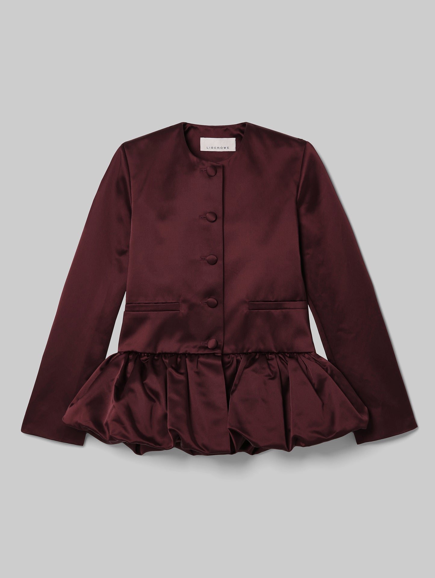 SATIN DUTCHESS BURGUNDY PEPLUM JACKET