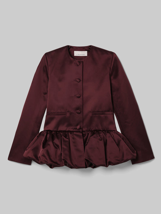 SATIN DUTCHESS BURGUNDY PEPLUM JACKET