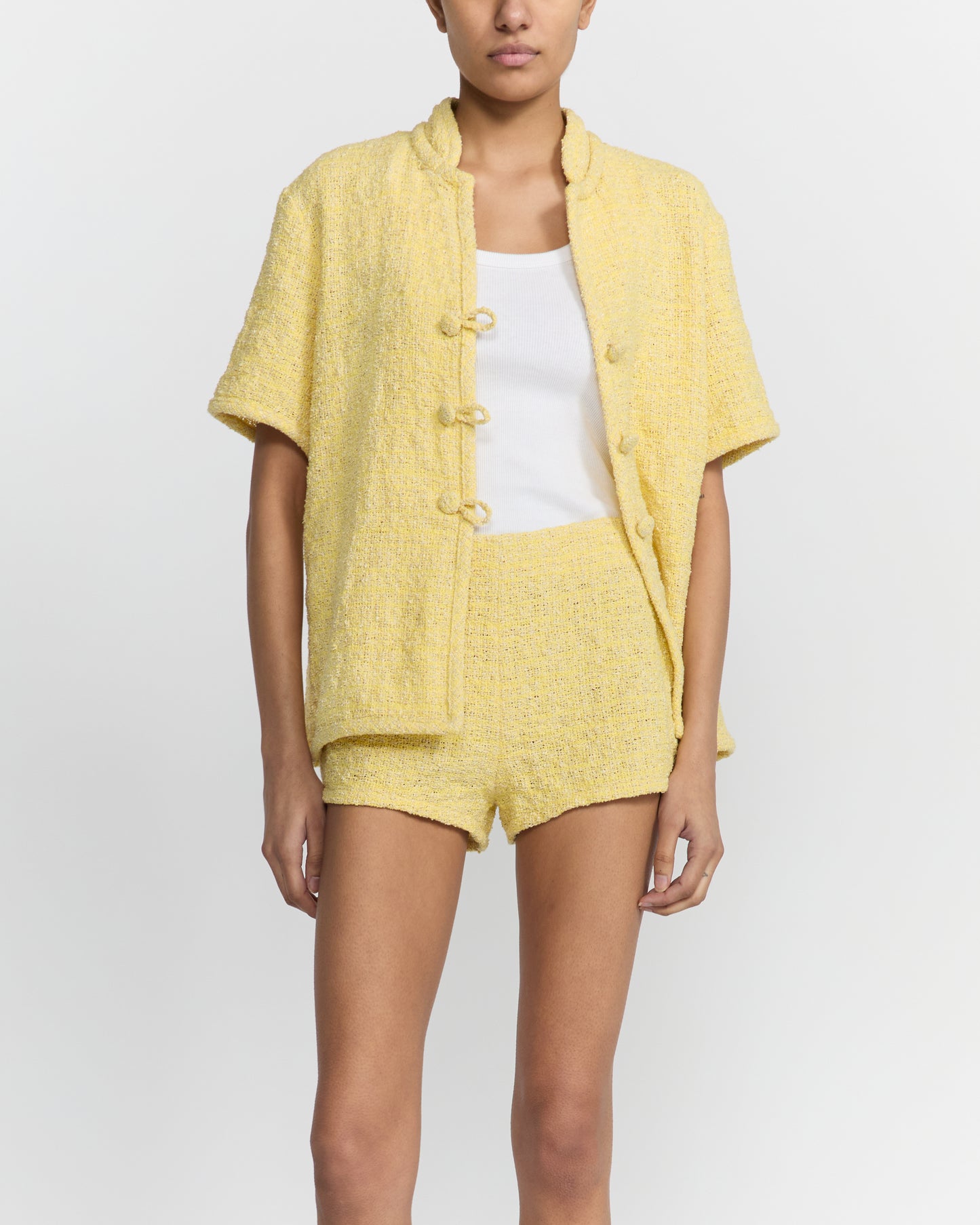 YELLOW TWEED MADELINE SHORTS
