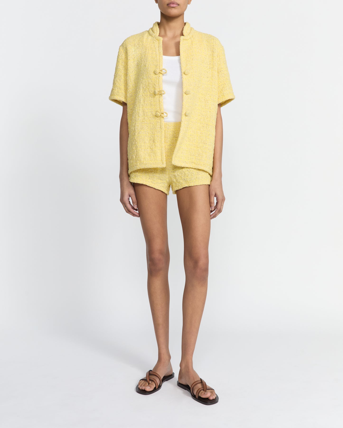 YELLOW TWEED MADELINE SHORTS
