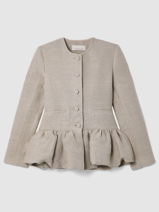 RAW LINEN PEPLUM JACKET