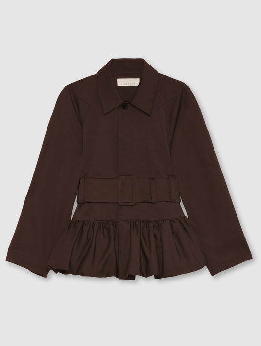 CHOCOLATE PEPLUM RAINCOAT