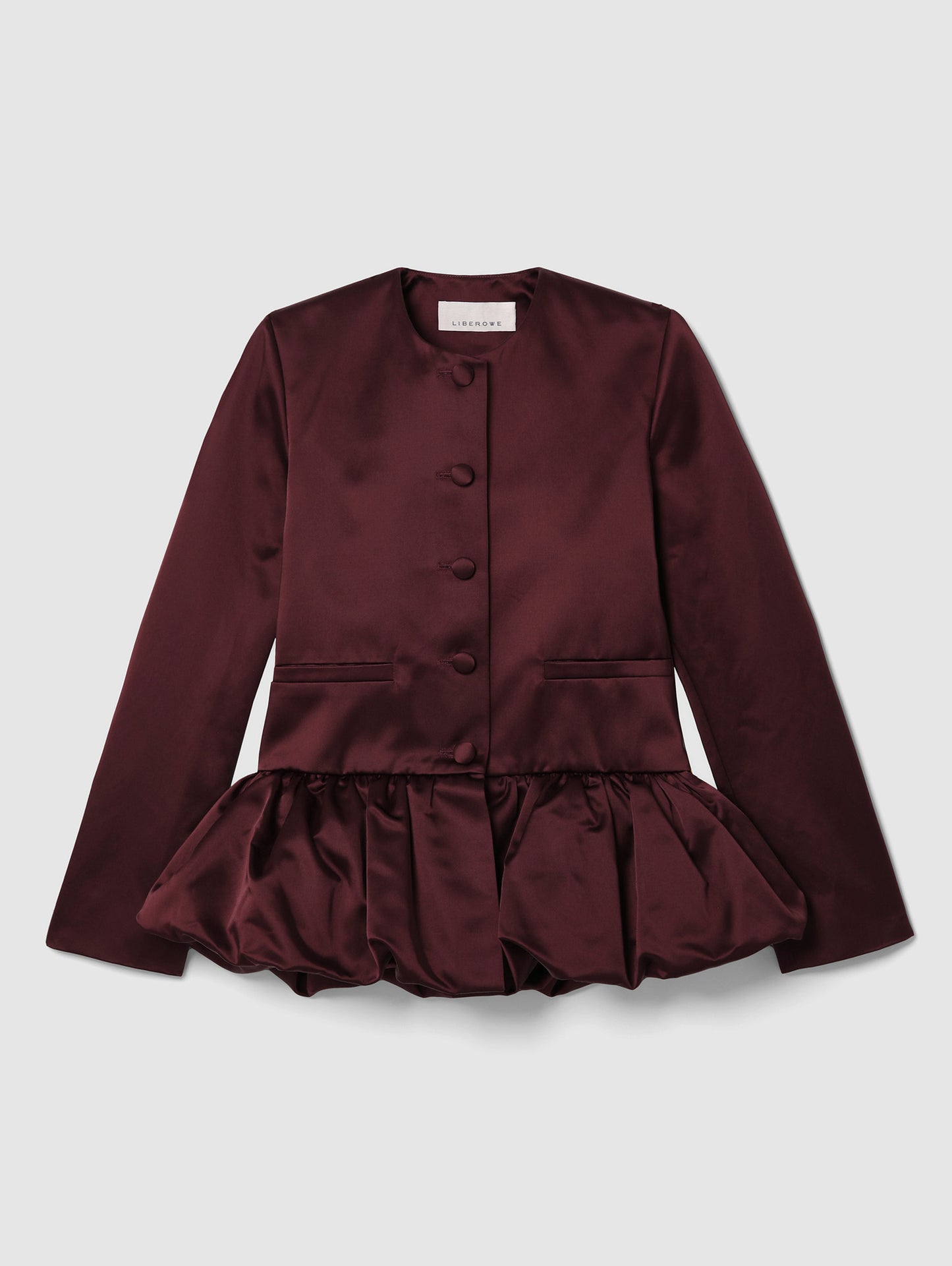 SATIN DUCHESS BURGUNDY PEPLUM JACKET