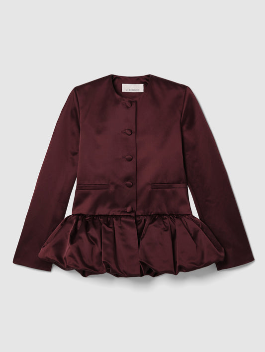 SATIN DUCHESS BURGUNDY PEPLUM JACKET
