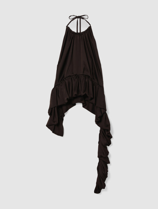 TAMARA PEPLUM TOP CHOCOLATE SATIN