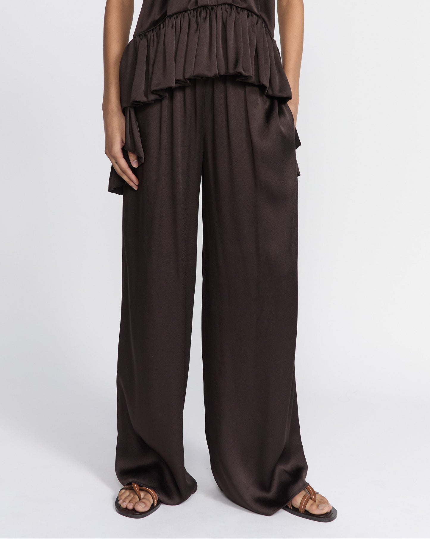 SATIN CHOCOLATE PALAZZO TROUSER