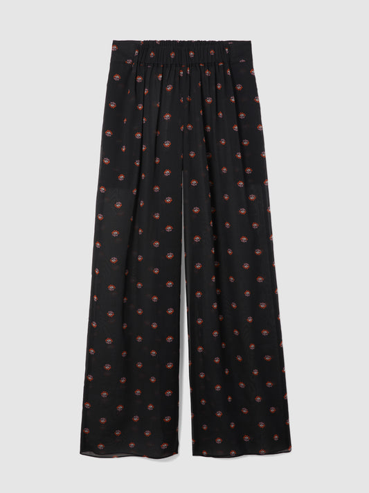 FLORAL PRINT SILK PALAZZO TROUSERS