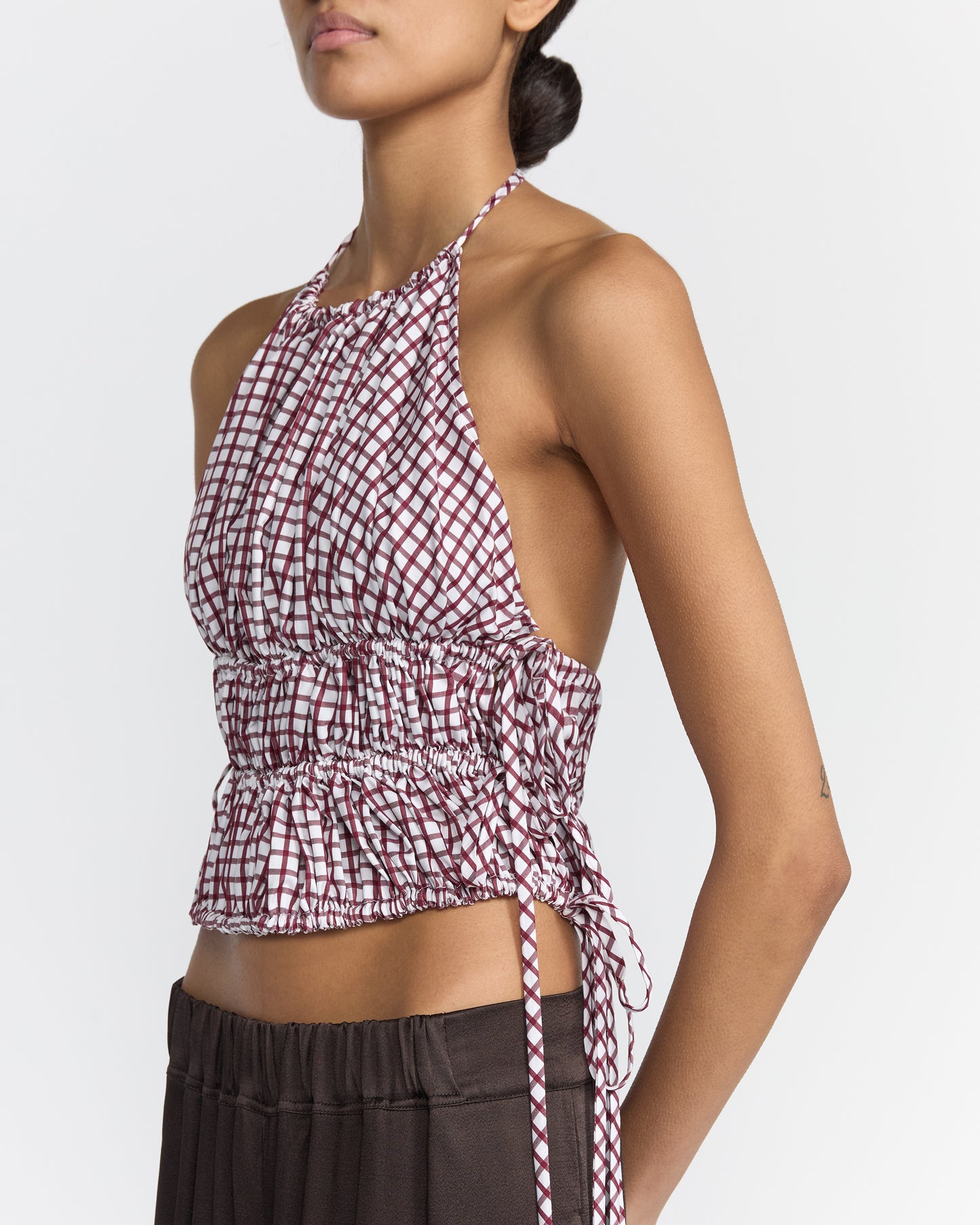 LINA GATHERED CHECK TOP