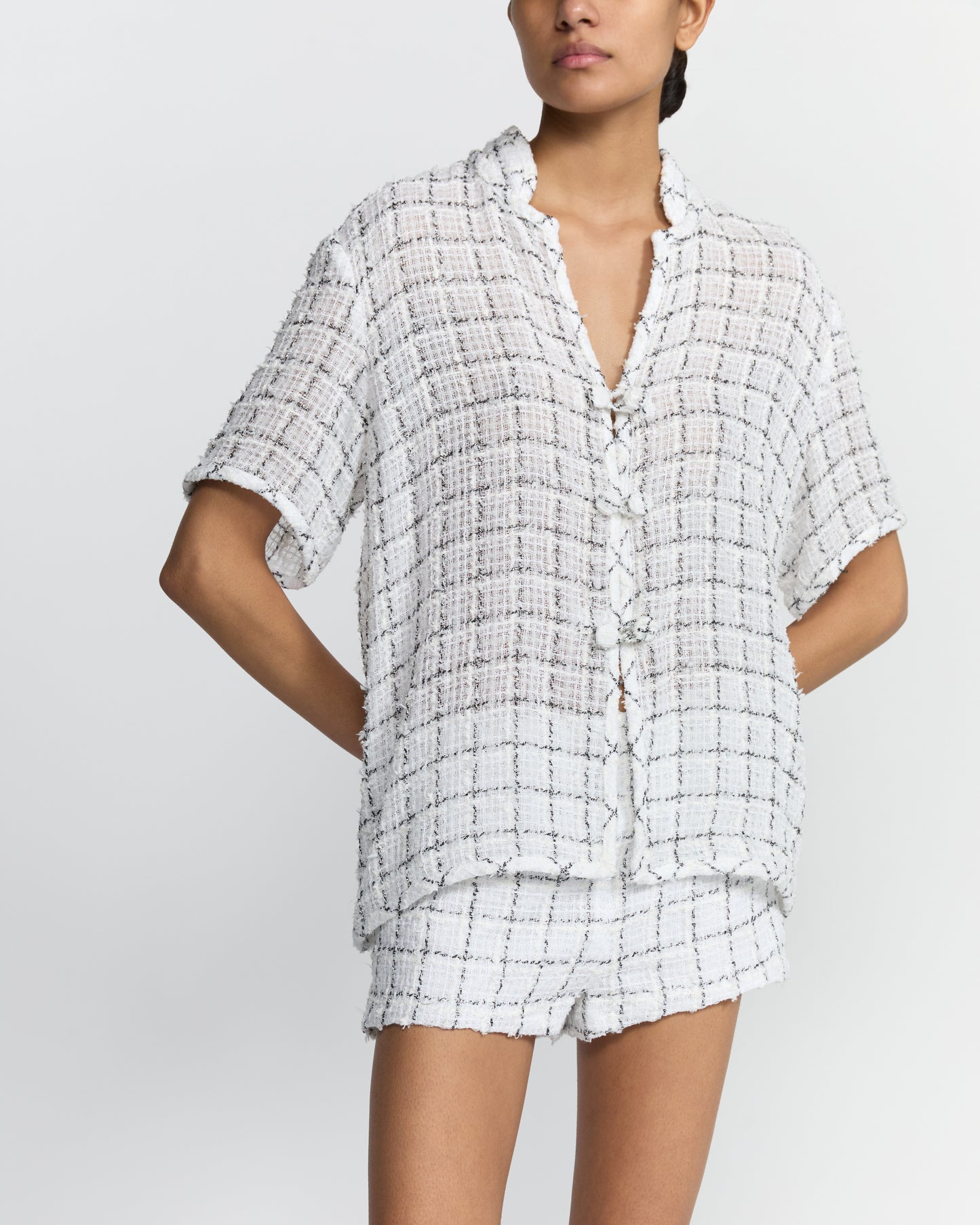 WHITE TWEED MADELINE SHORTS