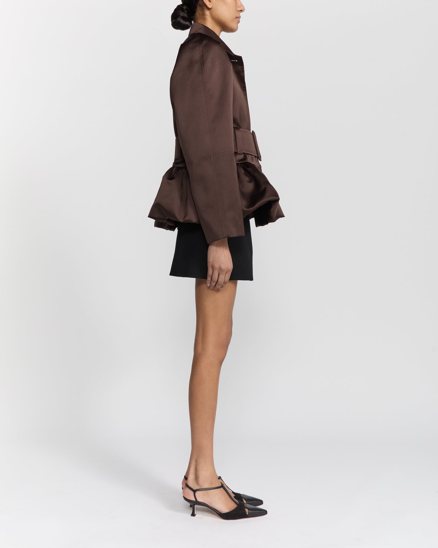 CHOCOLATE PEPLUM RAINCOAT