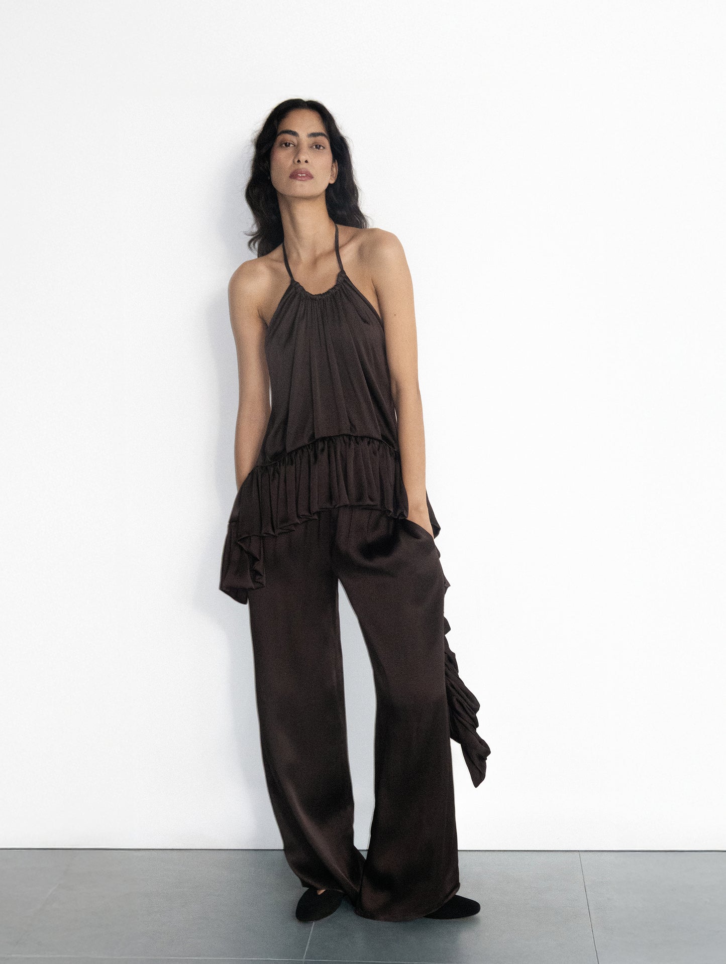 SATIN CHOCOLATE PALAZZO TROUSER