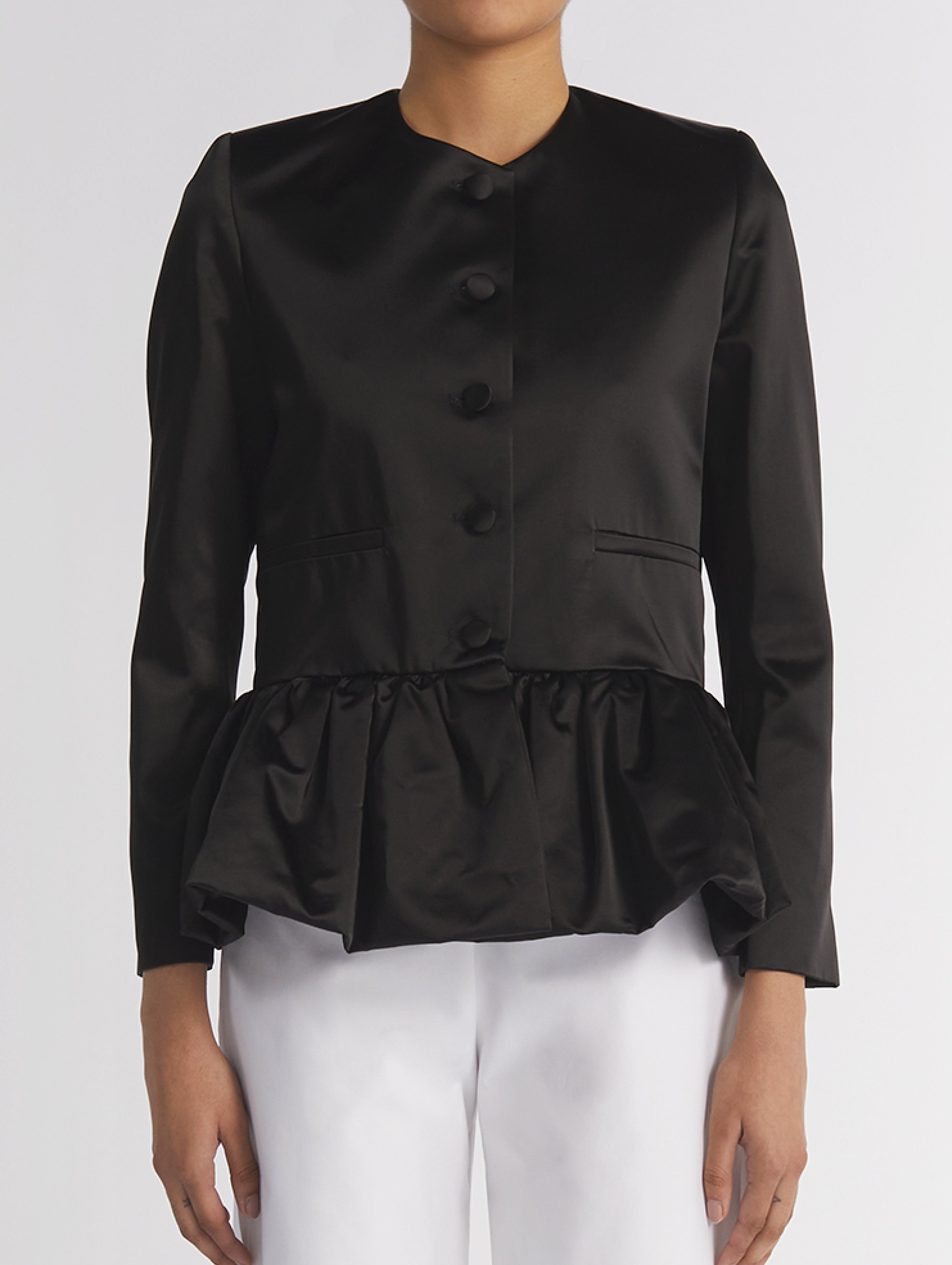 Peplum Noble Cropped Jacket in Black Silk | Liberowe – LIBEROWE