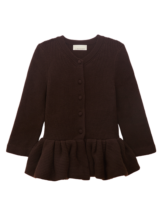 CHOCOLATE PEPLUM KNITTED CARDIGAN