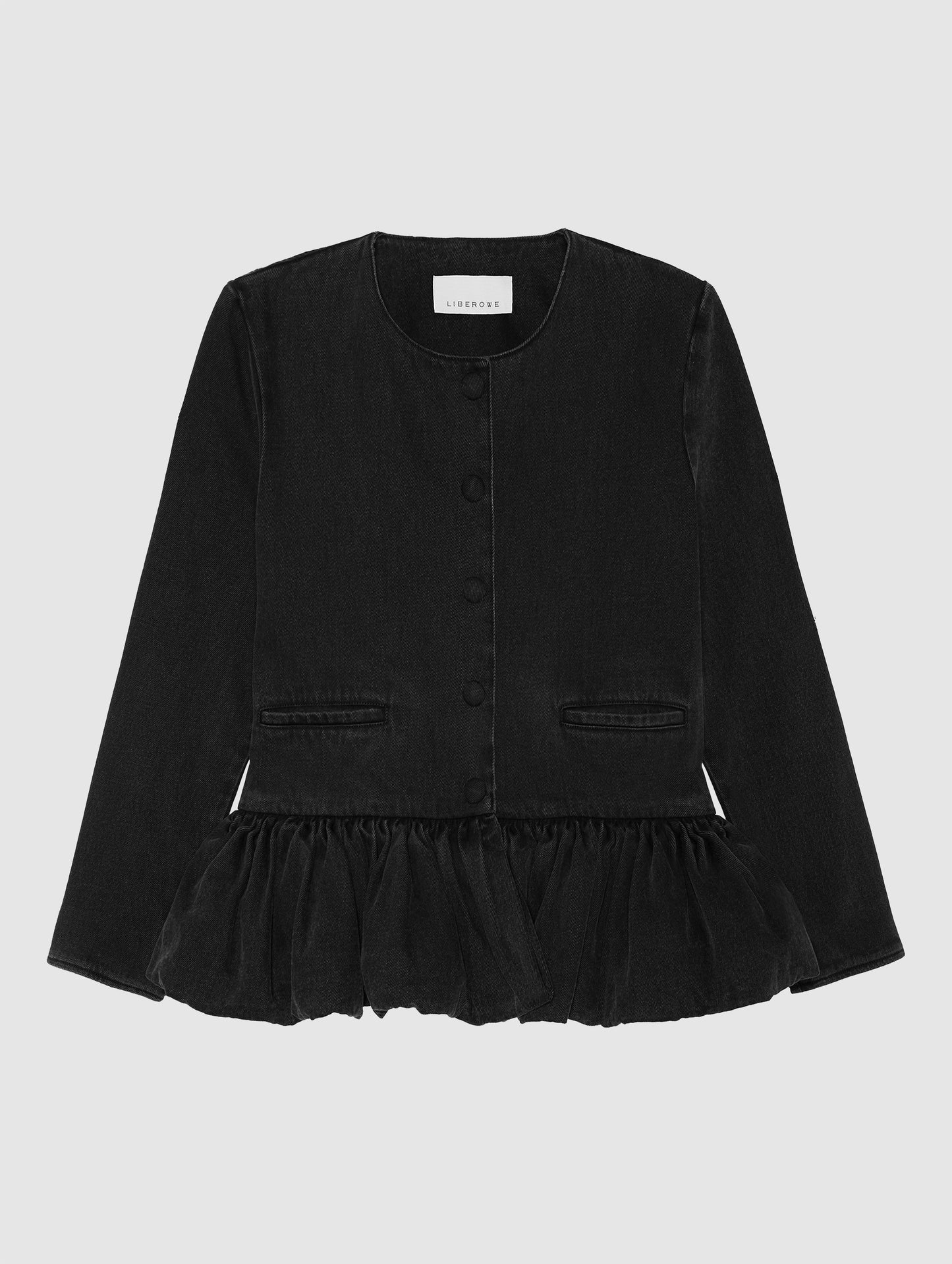 BLACK DENIM PEPLUM JACKET