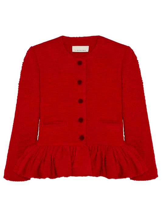 RED PEPLUM JACKET IN CHUNKY TWEED