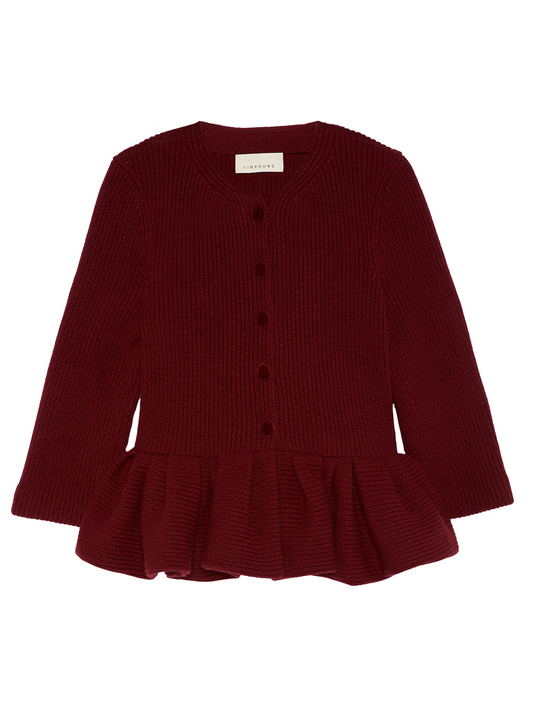 BURGUNDY PEPLUM KNITTED CARDIGAN