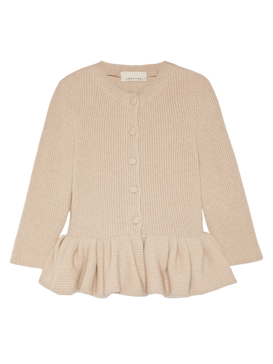 BEIGE PEPLUM KNITTED CARDIGAN