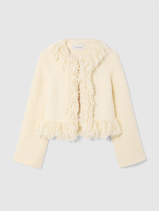 PRE-ORDER/ VANILLA CROPPED FRINGE JACKET