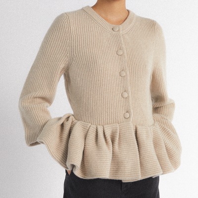 BEIGE PEPLUM CASHMERE CARDIGAN