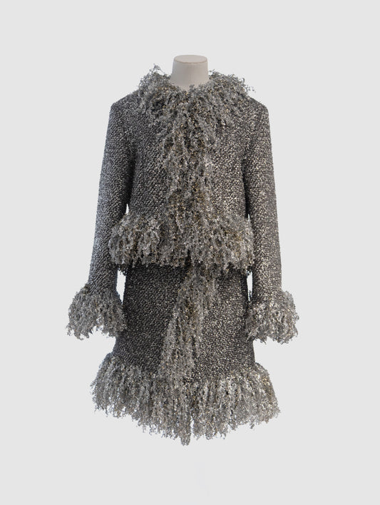 PRE-ORDER/ SILVER METALLIC CROPPED FRINGE JACKET